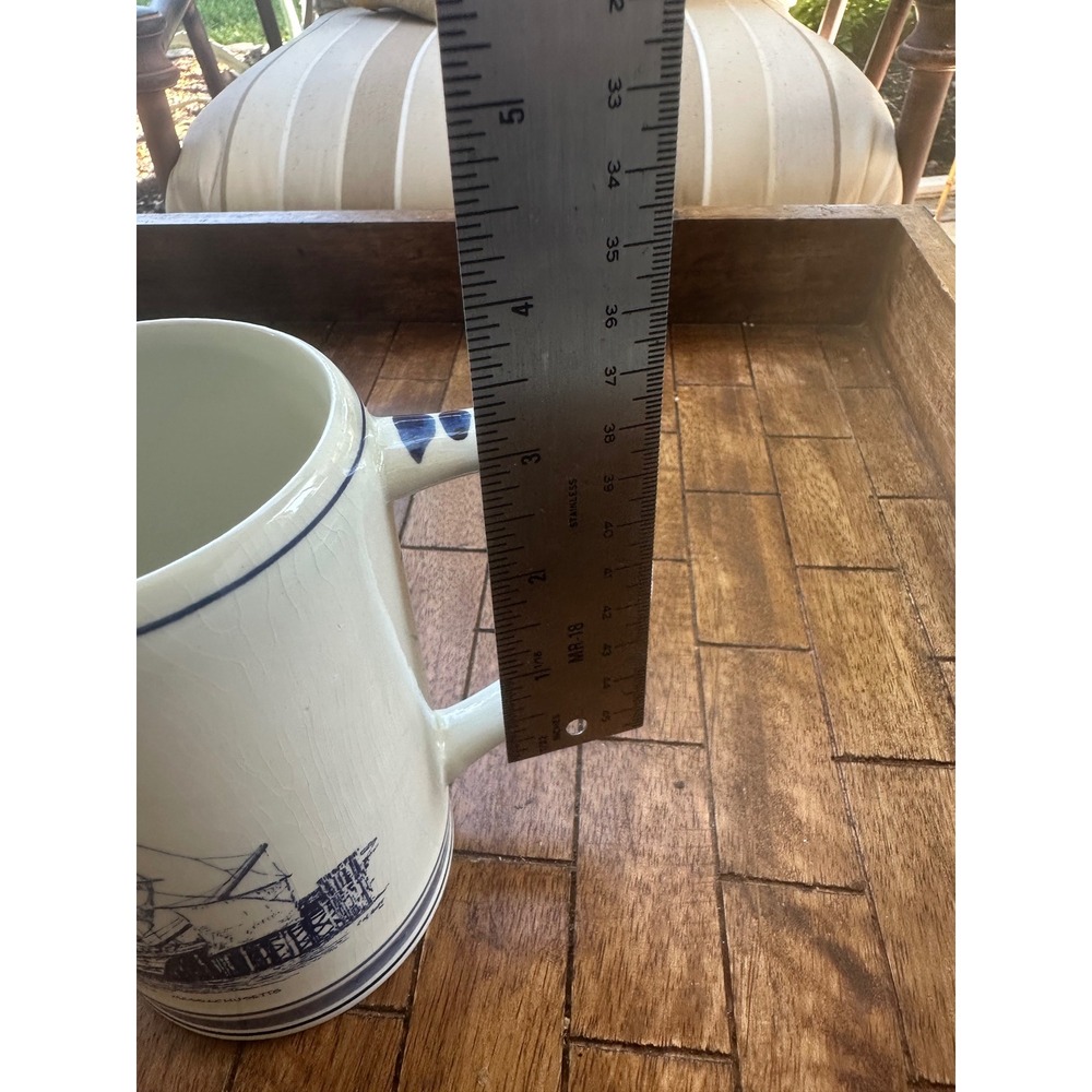 Delfts Holland Hand Painted Blue White Sailing Ship Plymouth MA Ceramic Mug VGUC - Picture 8 of 8